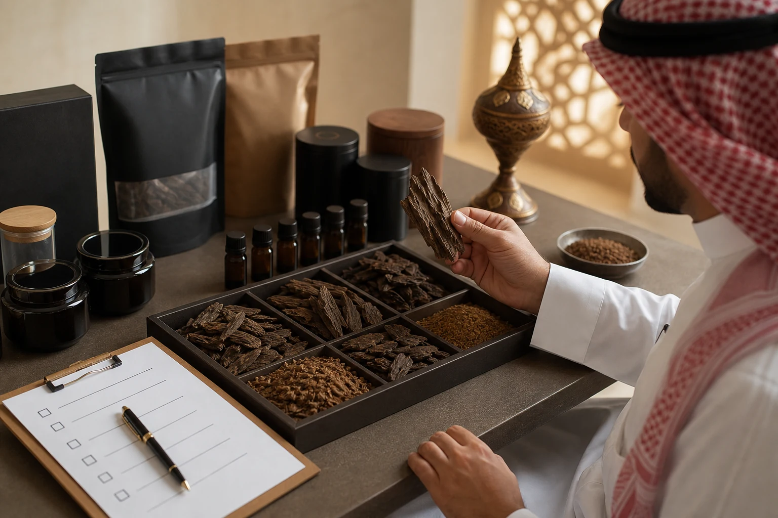 قائمة للمشتري حول تجهيز رقائق العود ومنتجات العود والعبوات وشروط التخزين المطلوب تأكيدها مع Qichenoud
